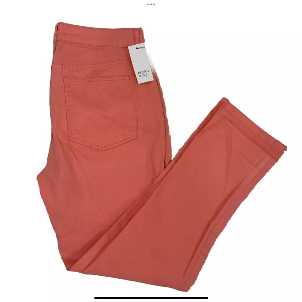 Crown & Ivy Size 6 Coral Glow Denim Crop Pants Jeans Stretch New With Tags